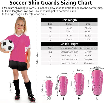 Shin Guards Soccer Youth Kids - Shin Guard for Boys Girls Teenagers Toddler 2-18 Years Old - Football Shin Pads Protection Equipment with Adjustable Straps