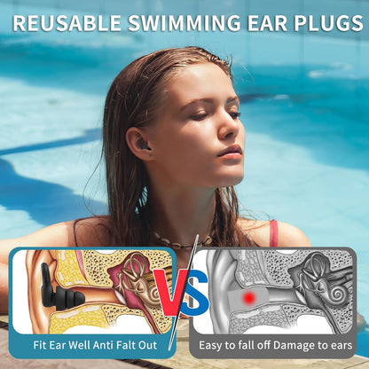 Swimming Ear Plugs for Adults, 4 Pairs Reusable Silicone Waterproof Colorful Swim Earplugs for Swimming Showering Snorkeling Surfing and Water Sports, Water Ear Plugs for Men and Women