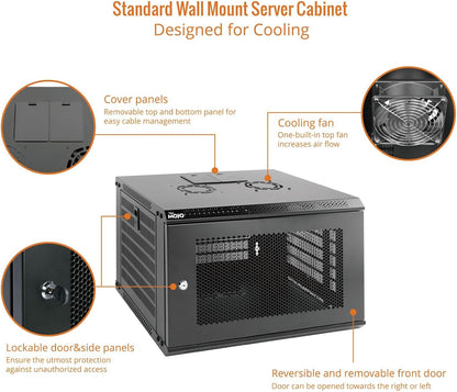 Tecmojo 6U Wall Mount Rack Network Cabinet for 19" IT Equipment,with Lockable Mesh Door and Side Panels,Cooling Fan,450mm Depth (Standard 6U/450mm Deep), Mesh/Black