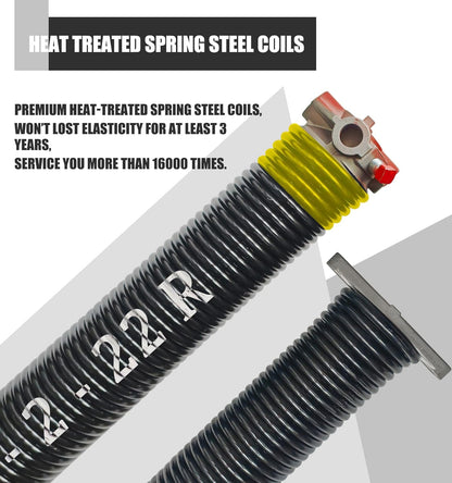 Garage Door Torsion Spring Set, Pair of 2" Electrophoresis Coated Garage Door Springs Replacement with 2 Non-Slip Winding Bars and Bearing, Minimum 16000 Cycles (.207x2x22)