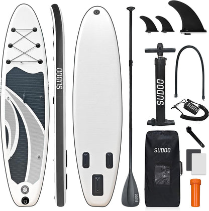 Inflatable Stand Up Paddle Board 10‘x30‘‘- Ultra-Light SUP with Backpack, Pump, Paddle, Coil Leash, 3 Fins, Repair Kit, Stable Design, Non-Slip EVA Deck for Adults & Youth