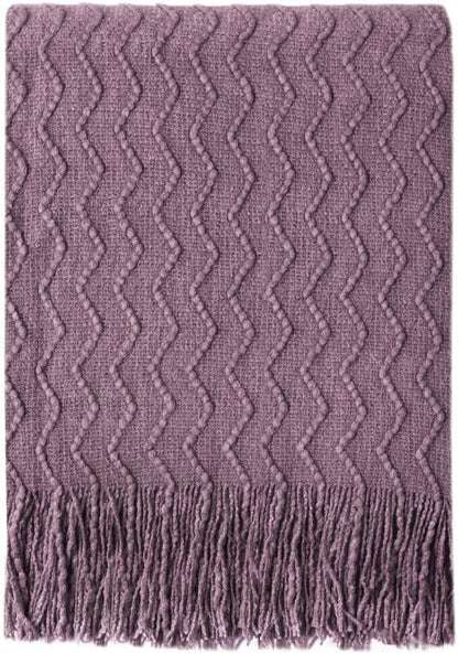 BOURINA Dark Lavender Throw Blanket 50x60 Inches Throw Textured Solid Soft Sofa Couch Decorative Knitted Blanket