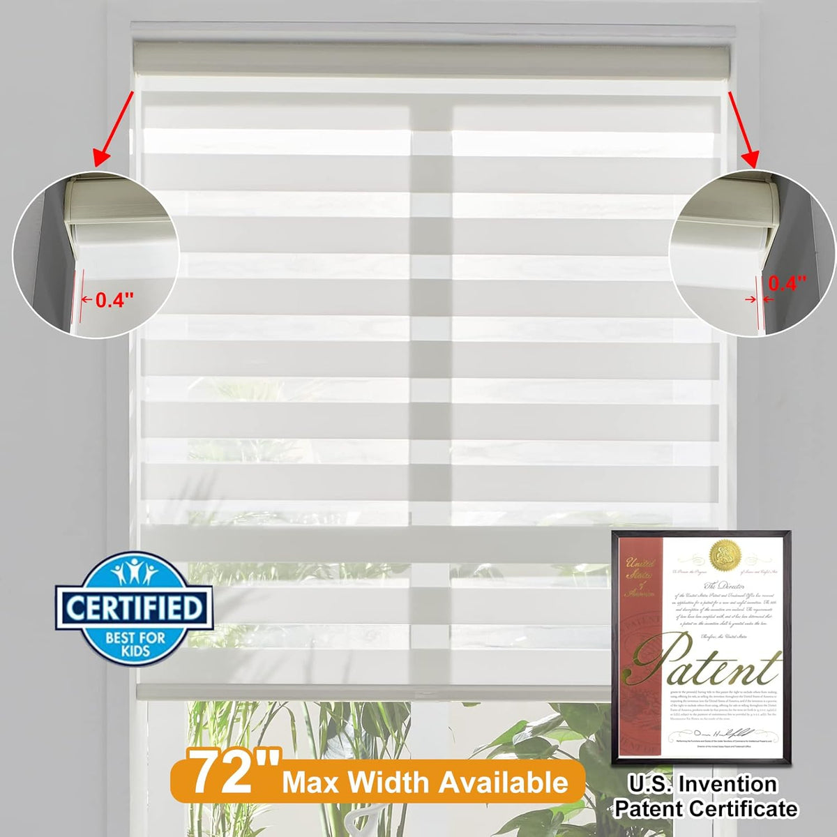 Persilux Cordless Zebra Blinds for Indoor Windows, Free-Stop Cordless, Light Filtering Sheer Shades Dual Layer for Day and Night, Roller Shades for Home (35.5" W X 64" H, Cream)