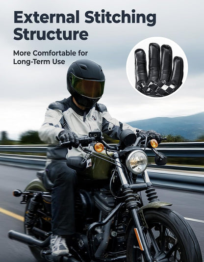 KEMIMOTO Motorcycle Leather Gloves, Sheepskin Protective Gloves for Men and Women, Touchscreen Compatible, Hard Knuckle，Gear for Motorcross Racing Cycling