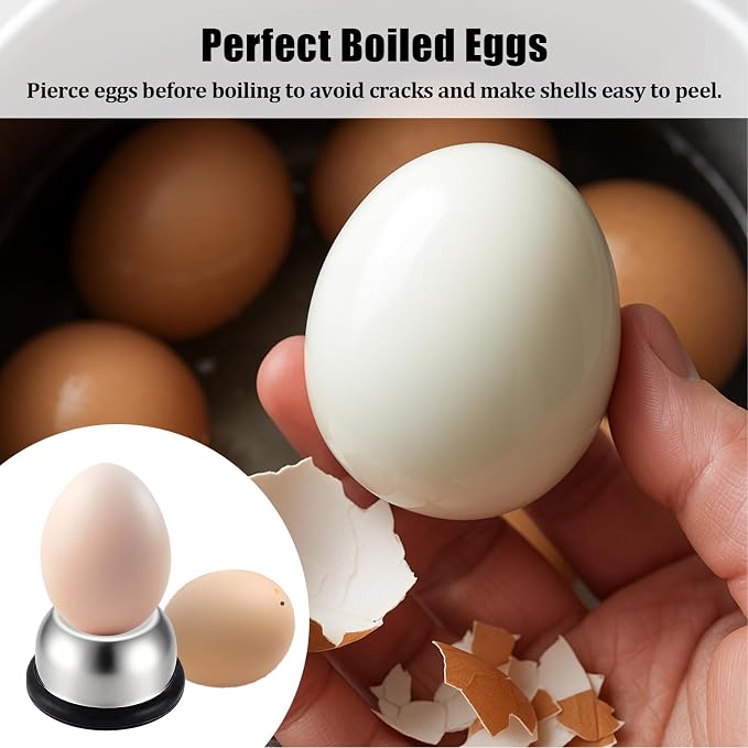 Egg Piercer for Raw Eggs, Stainless Steel Needle Egg Punch Tool with Black Anti-Slip Base to Get Good Hard Boiled Eggs for Home and Commercial Kitchen Use