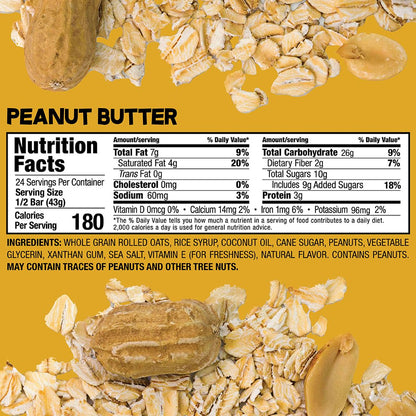 Bobo's Oatmeal Bars, Peanut Butter, Gluten Free Vegan Whole Grain Oat Bars, Pack of 12