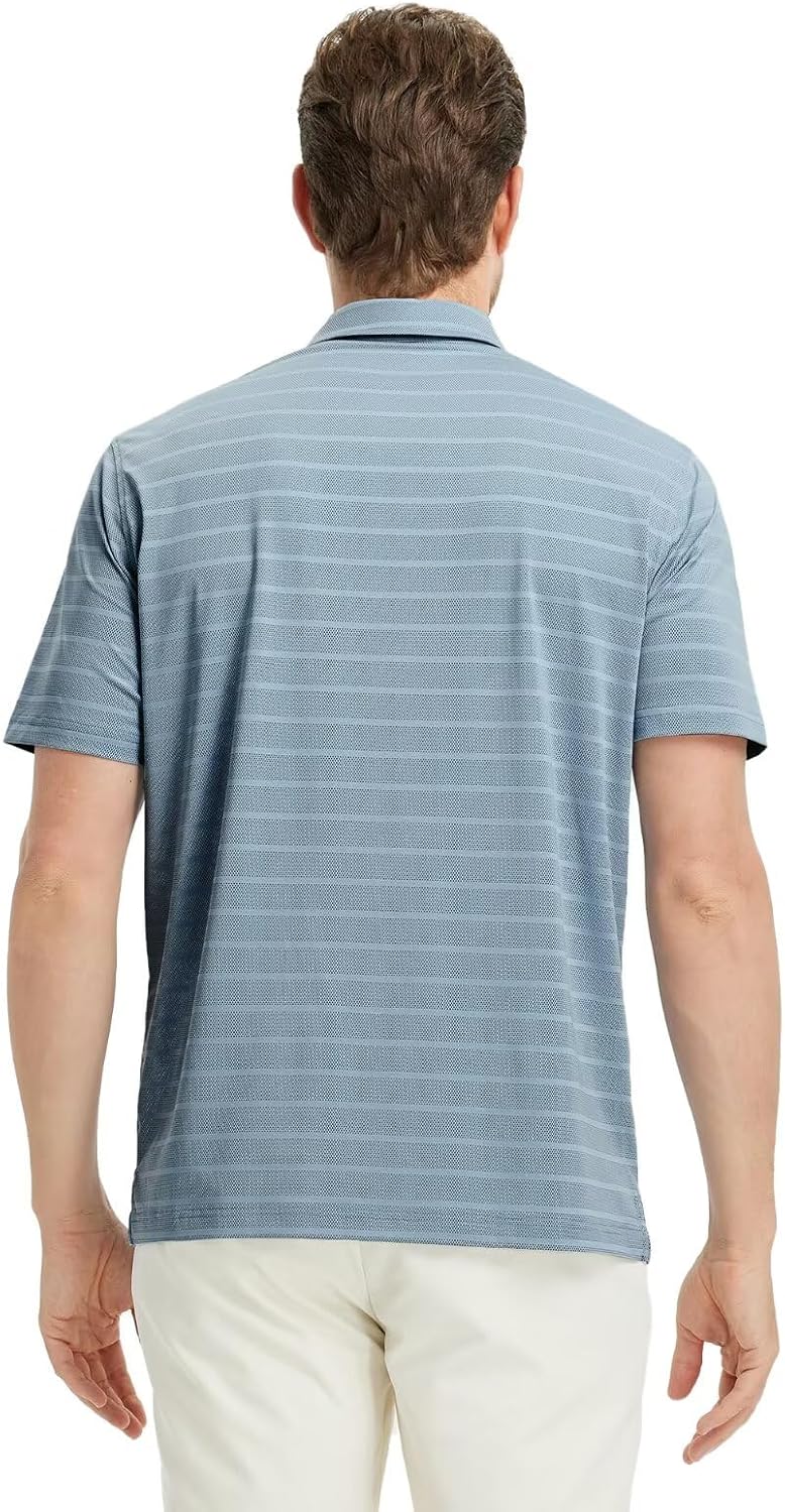 M MAELREG Golf Shirts for Men Short Sleeve Dry Fit Casual Striped Performance Moisture Wicking Collared Mens Polo Shirts