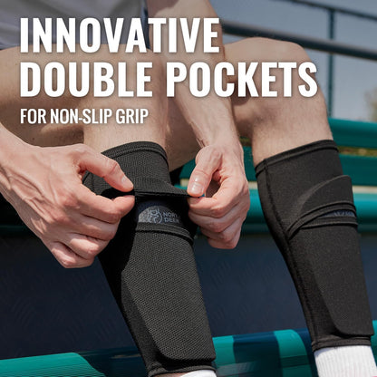 Northdeer Soccer Shin Guards for Kids Adults. Sleeves with Optimized Insert Pocket - Protective Soccer for Boys Girls Men