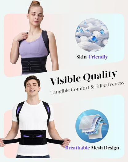 Posture Corrector for Women and Men, Full Back Support Brace, Adjustable Shoulder Straightener, Improving Posture, Relief Upper and Lower Back, Neck Pain, Full Black, Small