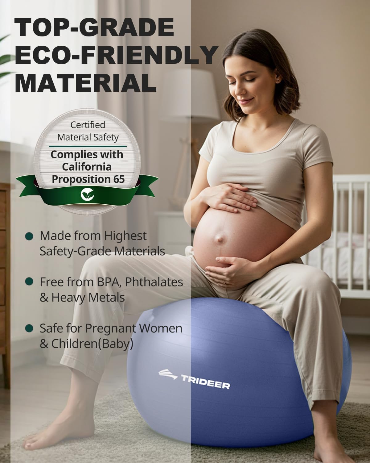 Trideer Yoga Ball – Anti-Burst Exercise Ball for Pregnancy, Office, Birthing, Stretching & Core Workout – Home Gym & Therapy