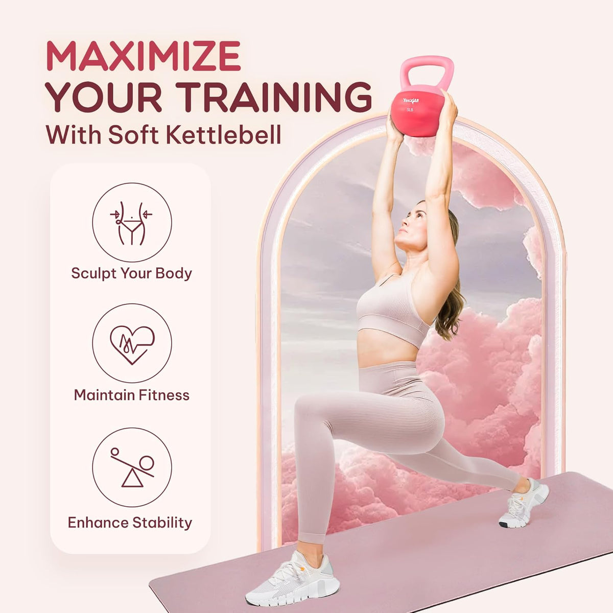 Yes4All Soft Kettlebell, PVC Kettlebells Exercise Weights & Color-Coded Strength Training Kettlebells with 4 Options (5,10,15,20lb), Gentle Hand Weights for Women at Home