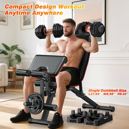 XDDIAS Adjustable Dumbbell Set of 2-25LB/55LB Set-1Sec Adjustable Dumbbell Weights-5 in 1 Free Weights Dumbbells Set with Effortless Tray/No-Slip Handle-Compact Size for Women/Men at Home Gym