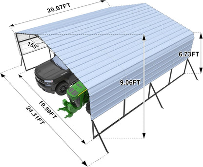 20x20 Metal Carports Heavy Duty for 2 Cars Garage,Car Tent Garage with Galvanized Metal Roof,Outdoor Garage Shelter for Car, SUV, Truck and Boats, Grey All Weather