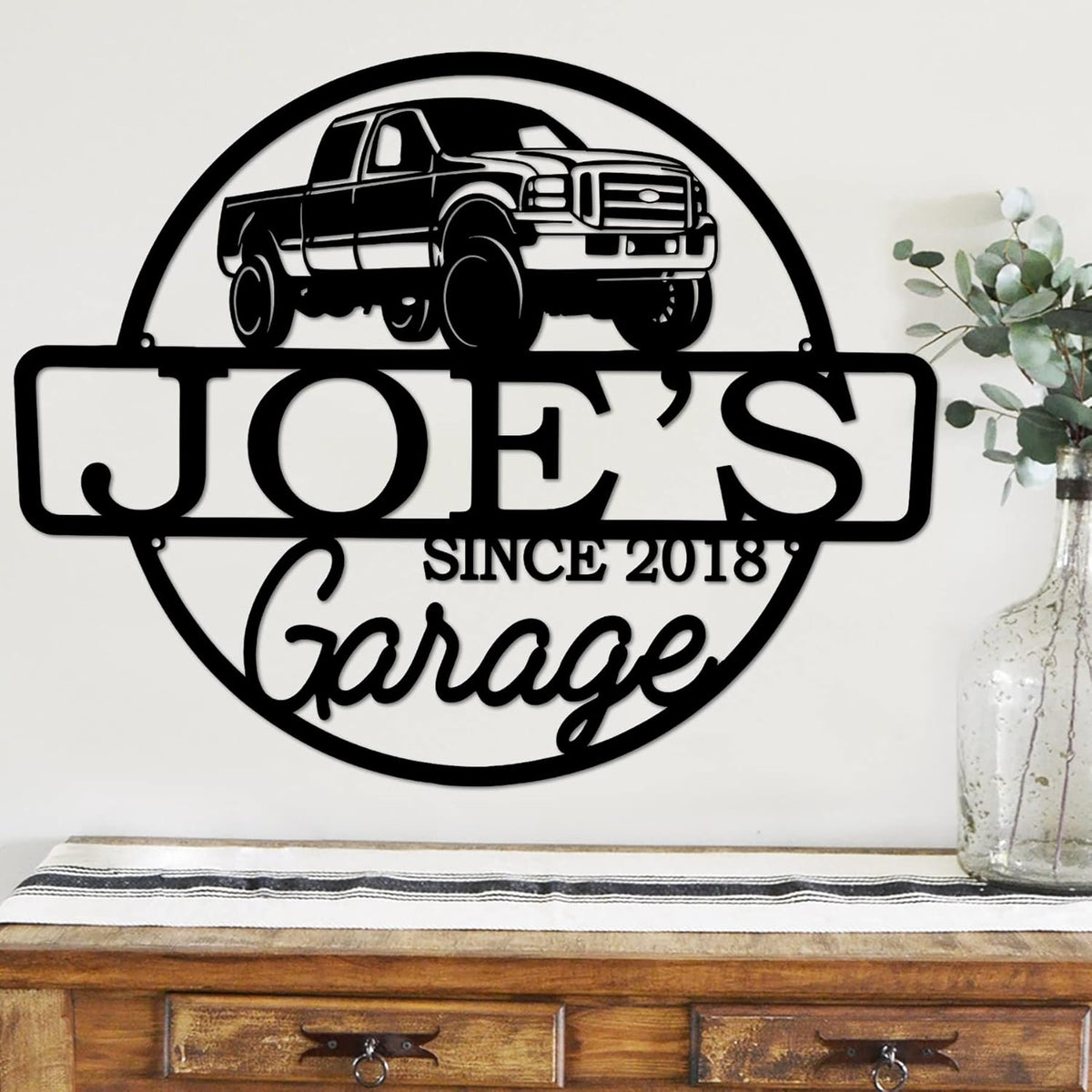Personalized Metal Name Garage Sign, Custom Plaque Wall Art, Worshop Metal Sign, Housewarming Est Year Man Cave Dad's Gift, Mechanic Workshop American Car Pickup