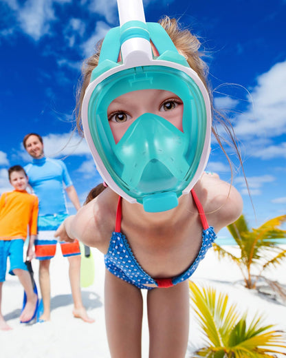 W WSTOO Kids Full Face Snorkel Masks,Suitable for Beginners Dry Top Snorkeling Gear,Can Your Mouth or Nose to Breathe,180 Degrees Panoramic View,Anti-Fog Anti-Leak,Summer Travel and Vacationing Gifts