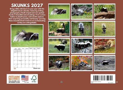 Skunk Calendar 2027 Monthly Wall Calender 12 Month