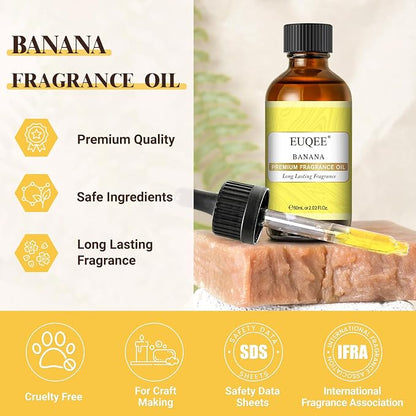 EUQEE 2.02 Fl oz Banana Fragrance Oil, Premium Fragrance Essential Oil with Glass Dropper for Diffuser, Soap Candle Making - 60ml