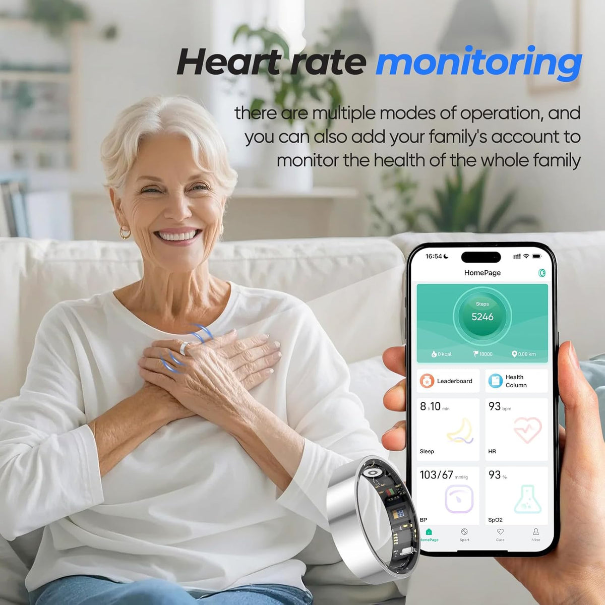 Smart Ring with Sleep Monitoring, No APP Subscription, 10-Day Battery Life, Stress/Heart Rate/Women's Health Tracker, Android & iOS Compatible (Silver, 12)