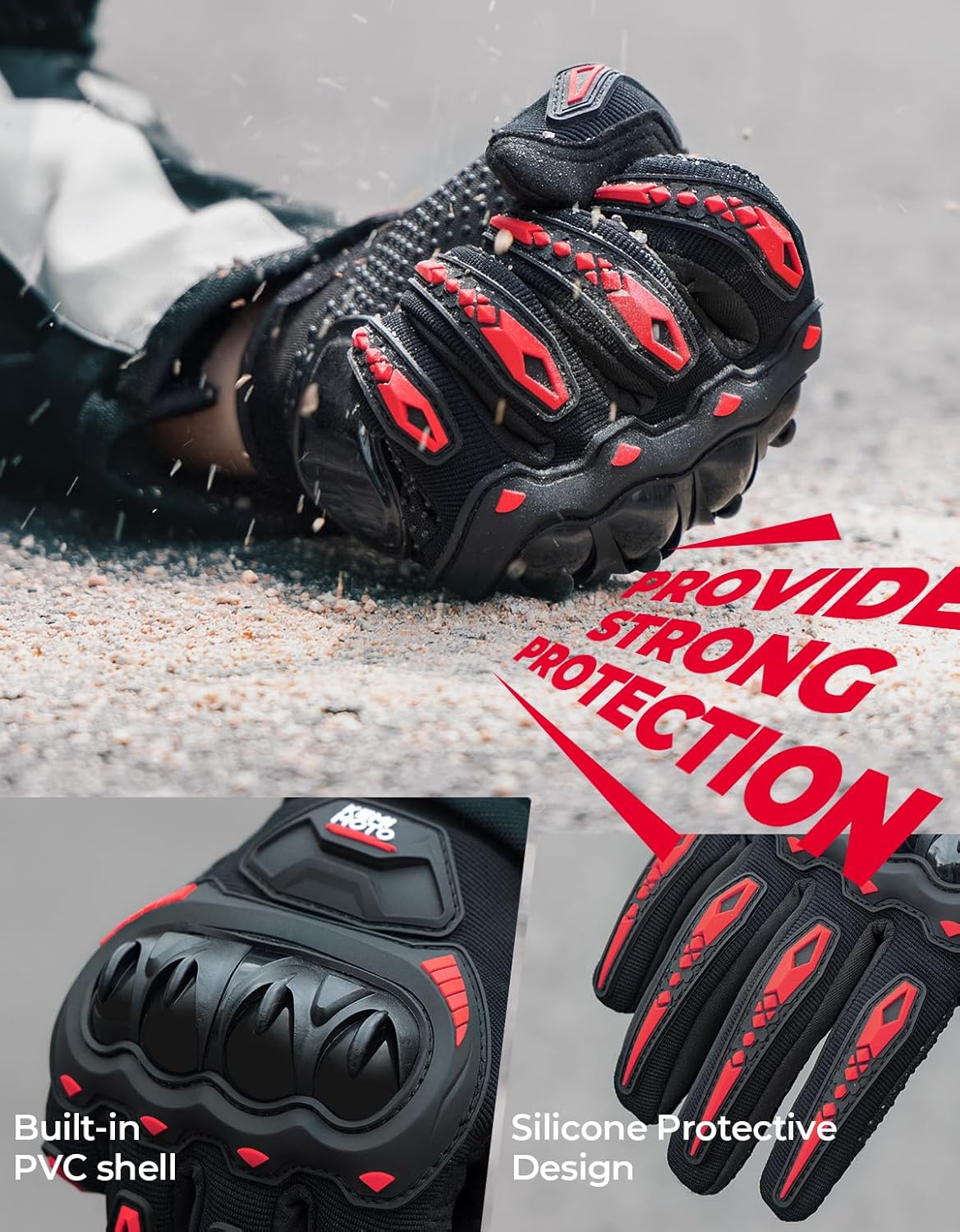 KEMIMOTO Motorcycle Gloves for Men/Women, Touchscreen Dirt Bike Gloves with Shell, Anti-Slip for Motorbike, Riding, Racing, Cycling, Dirt Bike, ATV, UTV, Motocross, BMX, Hiking
