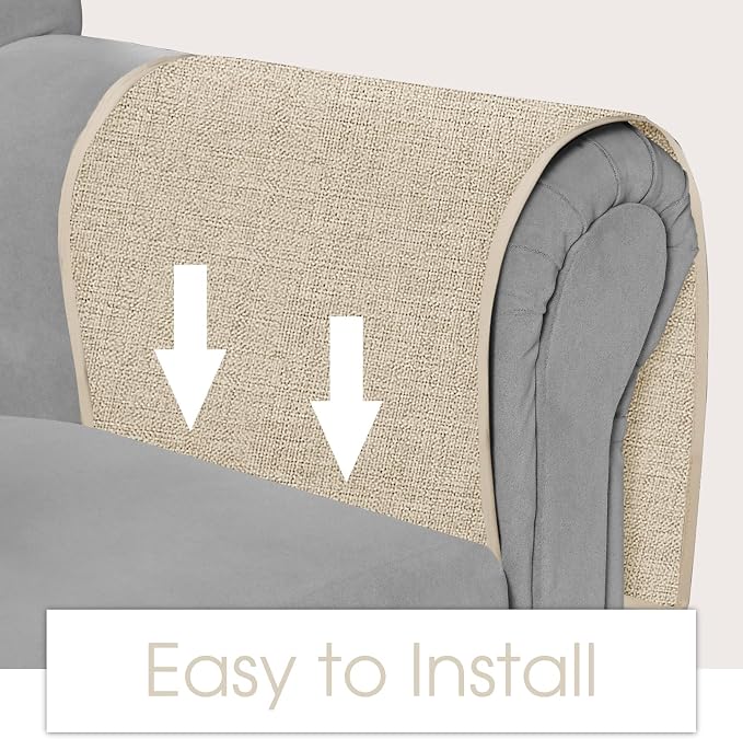 Joywell Beige Remote Control Holder Recliner Armchair Caddy Couch Caddy Sofa Armrest Organizer Linen Fabric Tan Taupe Sofa Arm Chair Caddie with 6 Pocket Storage for Magazine, Tablet, Phone, iPad