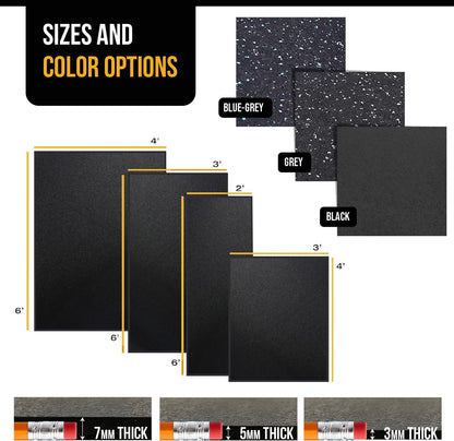 Rubber King Multi-Purpose Exercise Mat - 100% Recycled Thick Rubber Mat for Home Gym Flooring, Non-Slip, Low-Odor Durable Workout Mat for Indoor/Outdoor, Shoe-Friendly