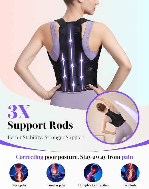 Posture Corrector for Women and Men, Full Back Support Brace, Adjustable Shoulder Straightener, Improving Posture, Relief Upper and Lower Back, Neck Pain, Full Black, Small