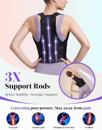 Posture Corrector for Women and Men, Full Back Support Brace, Adjustable Shoulder Straightener, Improving Posture, Relief Upper and Lower Back, Neck Pain, Full Black, Small