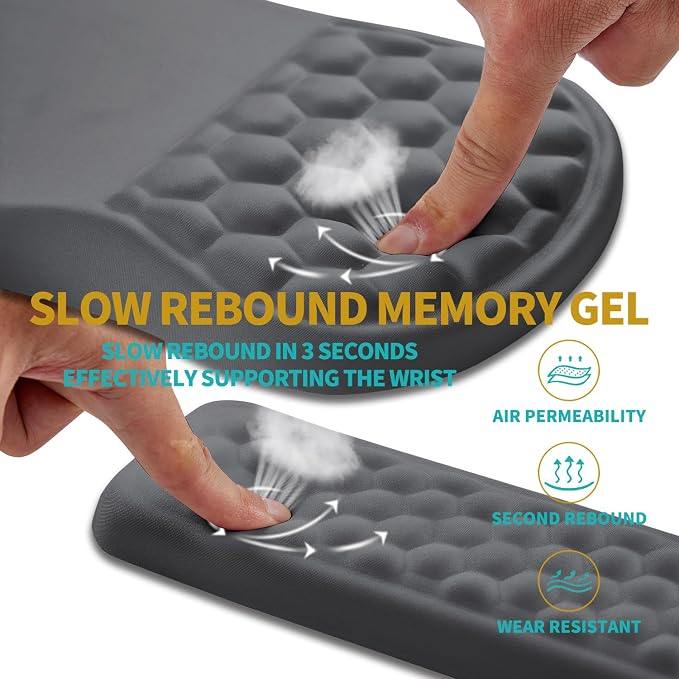 Hokafenle 2 in 1 Ergonomic Mouse Pad Wrist Support & Wrist Rest for Computer Keyboard Set, with Relieve Carpal Tunnel Pain Massage Bulge and Full Memory Gel Design (2In1 Set, Dark Gray)