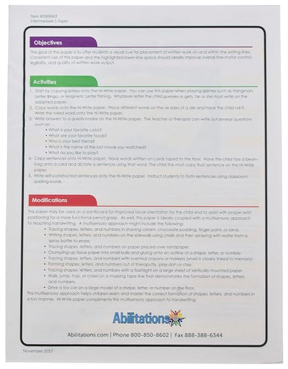 Abilitations Integrations Hi-Write - Intermediate 1 Paper - 100 Pack, 8-1/2 X 11 in - 089663