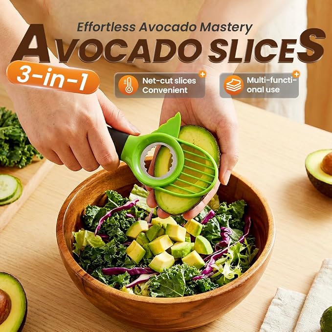 3 in1 Avocado Tool Split, Pit, and Slice, Avocado 3 Piece Set, Includes Avocado Slicer, Cutter and Airtight Storage Container,Kitchen Gadget (3 piece set)