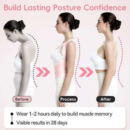 babaka Posture Corrector for Women, Invisible Lightweight Adjustable Back Brace for Upper and Lower Back Pain Relief, Hunchback, Hump, Scoliosis, Thoracic, Spine Corrector Under Clothes (Pink, Large, Waist: 35''-42'')