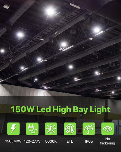 150W UFO LED High Bay Light 6-Pack 150LM/W 22,500LM High Bay Led Shop Lights 100-277V IP65 Waterproof Commercial Warehouse Lighting Fixture 5000K Daylight for Garage, Workshop, Factory, Gym