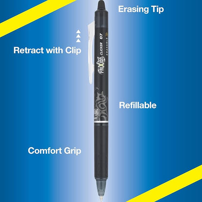 Pilot, FriXion Clicker Erasable Gel Pens, Fine Point 0.7 mm, Pack of 14, Black & Blue