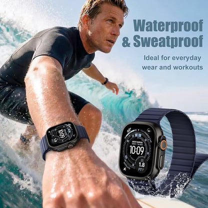 Magnetic Sport Silicone for Apple Watch Ultra 3 2 Band 49mm 46 45 44mm Men | Upgraded Magnet,Two-Tone Design,Waterproof,Soft Loop Strap for iWatch Ultra 3/2 Series 11 10 9 8 7 6 5 4 SE 46mm 45mm 44 49