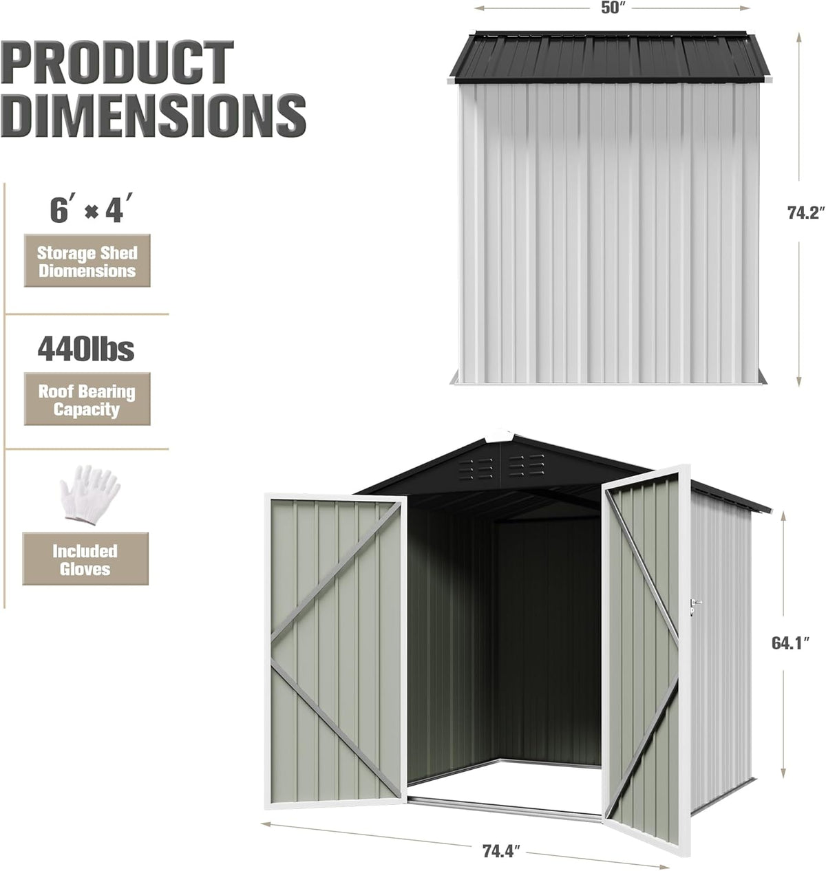 JUMMICO Metal Outdoor Storage Shed 6 x 4 FT Metal Shed with Lockable Door,Waterproof Garden Tool Shed Storage House for Backyard Patio Lawn,White