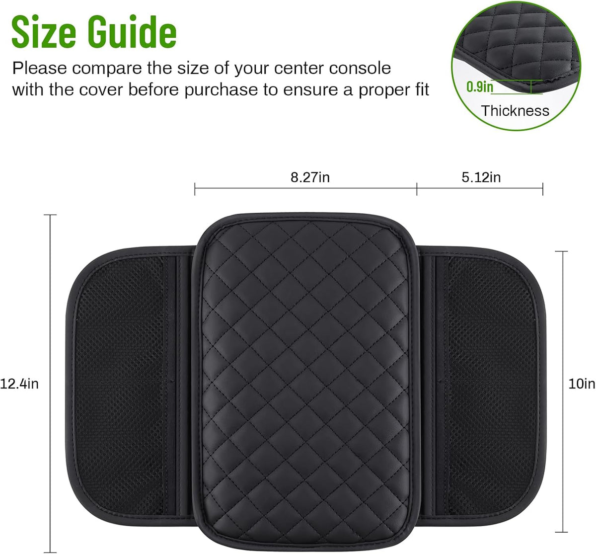 Car Center Console Cover with 6 Storage Pockets, Leather Car Arm Rest Cover Thickened Cushion, Universal Vehicle Armrest Pad Interior Protector, Black