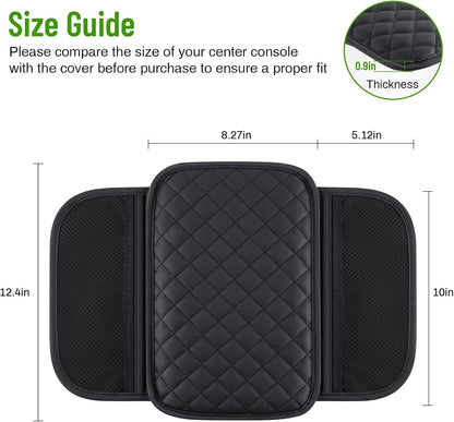 Car Center Console Cover with 6 Storage Pockets, Leather Car Arm Rest Cover Thickened Cushion, Universal Vehicle Armrest Pad Interior Protector, Black