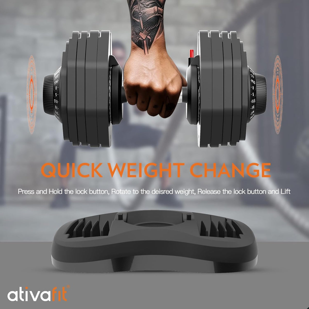 Ativafit 27.5/66/88LBS Pair Adjustable Dumbbell Set with Anti-slip Handle 12 In 1 Quick Dial Adjustment Weights With Safety Locking Button Space Saving Strength Training for Full Body Home Gym Workout