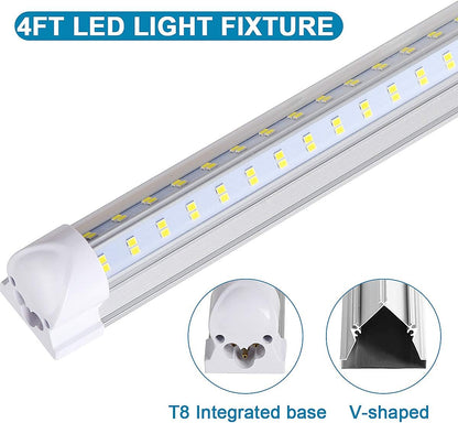 LED Shop Light Fixture, 4FT, 60W 7500LM, 6000K Cold White, 4 Foot T8 Integrated LED Tube Lights, Plug in Warehouse Garage Lighting, V Shape, Linkable with On/Off Switch (4PCS)