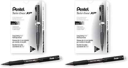 Pentel Twist Erase EXPRESS Automatic Pencil, 0.5mm Lead Size, Black Barrel, Box of 12 (QE415A) (Pack of 2)
