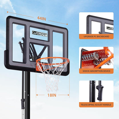 Portable Basketball Hoop Outdoor, 4.8-10FT Height Adjustable Basketball Hoop Goal System with 44-48 Inch Impact Backboard and Portable Wheels for Adults