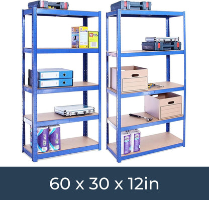 G-Rack | 5 Tier Garage Shelving Units | Metal Shelving Storage | Heavy-Duty Organization Racks | Adjustable Shelves | 2000LB Capacity | Ideal for Workshop, Shed, Office - 59D x 30W x 12H (Blue)