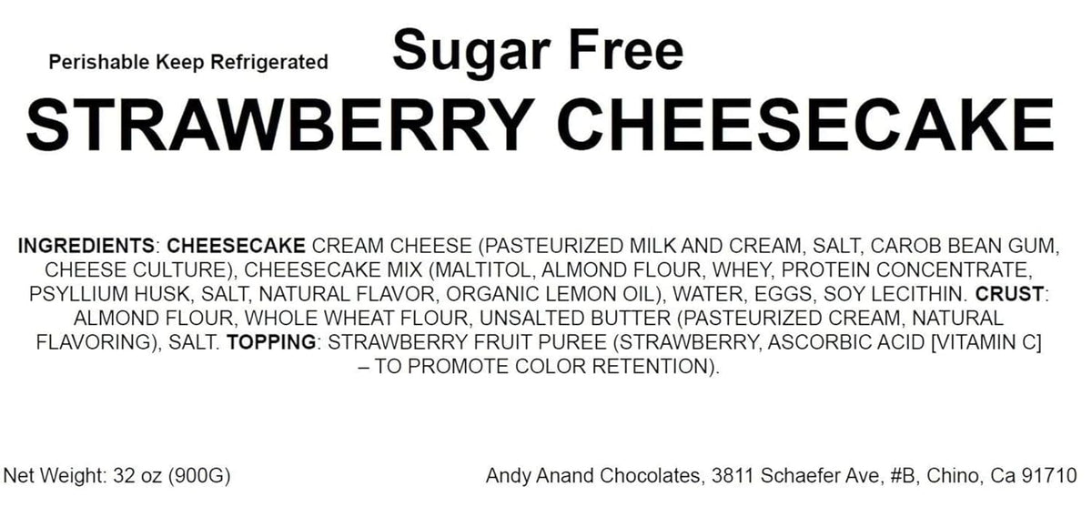Andy Anand Sugar Free Strawberry Cheesecake 9" | Amazingly Delicious & You Won't Believe It's Diabetic-Friendly | Freshly Made With California Cream Cheese, Perfect For Women, Men and Kids (3.4 lb)