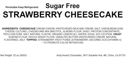 Andy Anand Sugar Free Strawberry Cheesecake 9" | Amazingly Delicious & You Won't Believe It's Diabetic-Friendly | Freshly Made With California Cream Cheese, Perfect For Women, Men and Kids (3.4 lb)