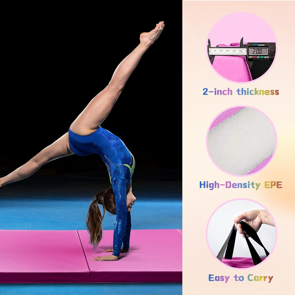 RitFit Upgraded Folding Exercise Mat, 2 Inch Thick Gymnastics Mat 3’x6’,4’x8’,4x10’,2'x8' with Carrying Handles for Yoga, MMA, Stretching, Core Workouts and Home Gym Protective Flooring