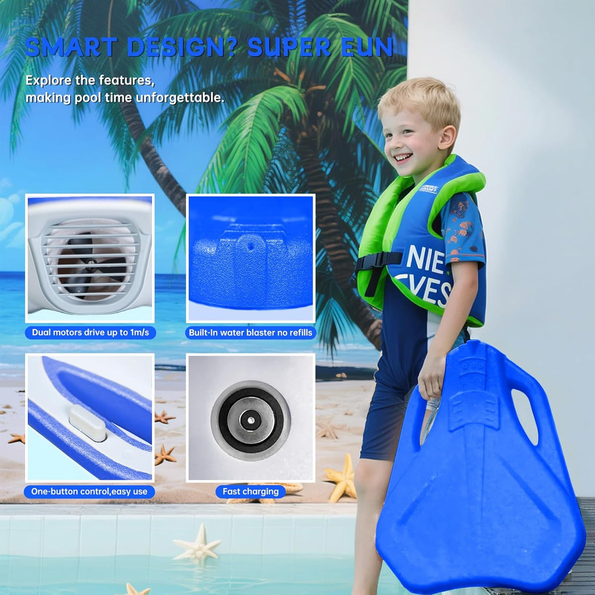 Electric Swimming Kickboard for Kids,Motorized Swim Board with Water Gun, Motorized Swim Training for Children Adults, 60N Thrust, 198 lbs Buoyancy, 25V Rechargeable Battery