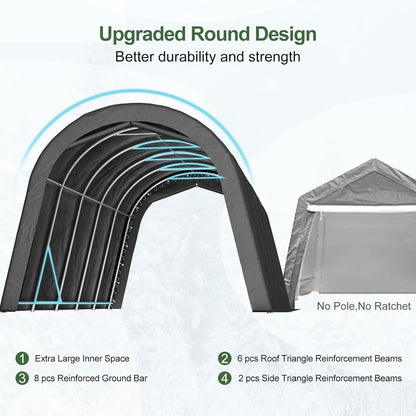 Portable Garage, Carport Canopy 12x20 FT Heavy Duty Car Port with Reinforced All-Steel Frame, Car Tent Garage with Zipper Doors for Outdoor Waterproof and UV Resistant Anti-Snow All Covered Carports
