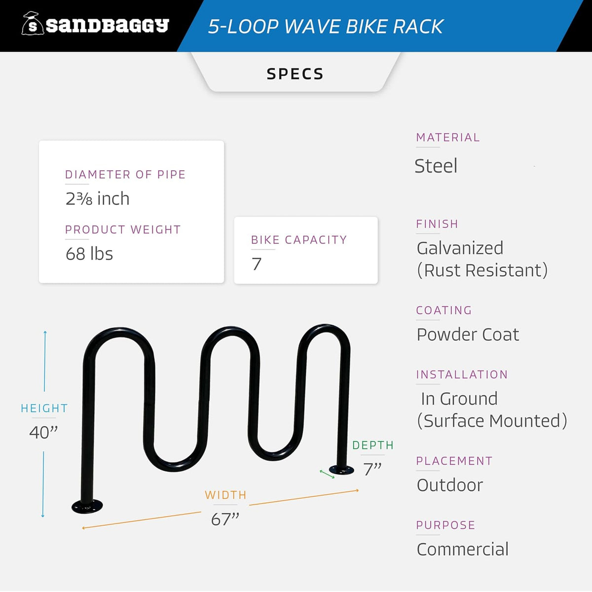 Sandbaggy Commercial Bike Racks - Galvanized Steel - Anti-Theft Design - In Ground, Apartments, Sidewalks, Industrial