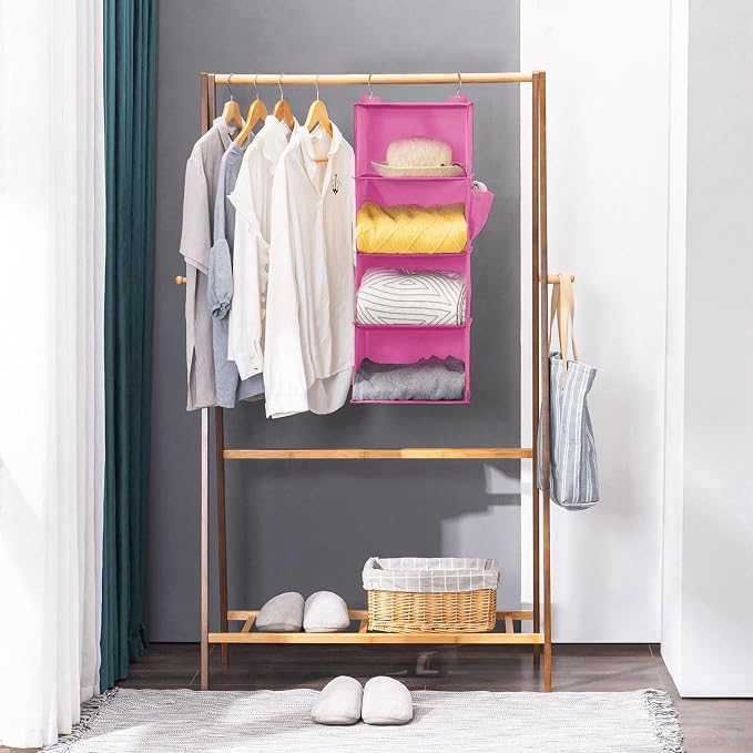 YOUDENOVA Hanging Closet Organizer, 4-Shelf Closet Hanging Storage Shelves, Light Pink