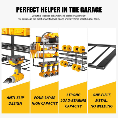 Wall Mount Power Tool Organizer, 4 Layer 8 Drill Hangers Storage Rack, Tool Organizers and Storage for Garage, Workshop, Pegboard, Shed - 33 inch